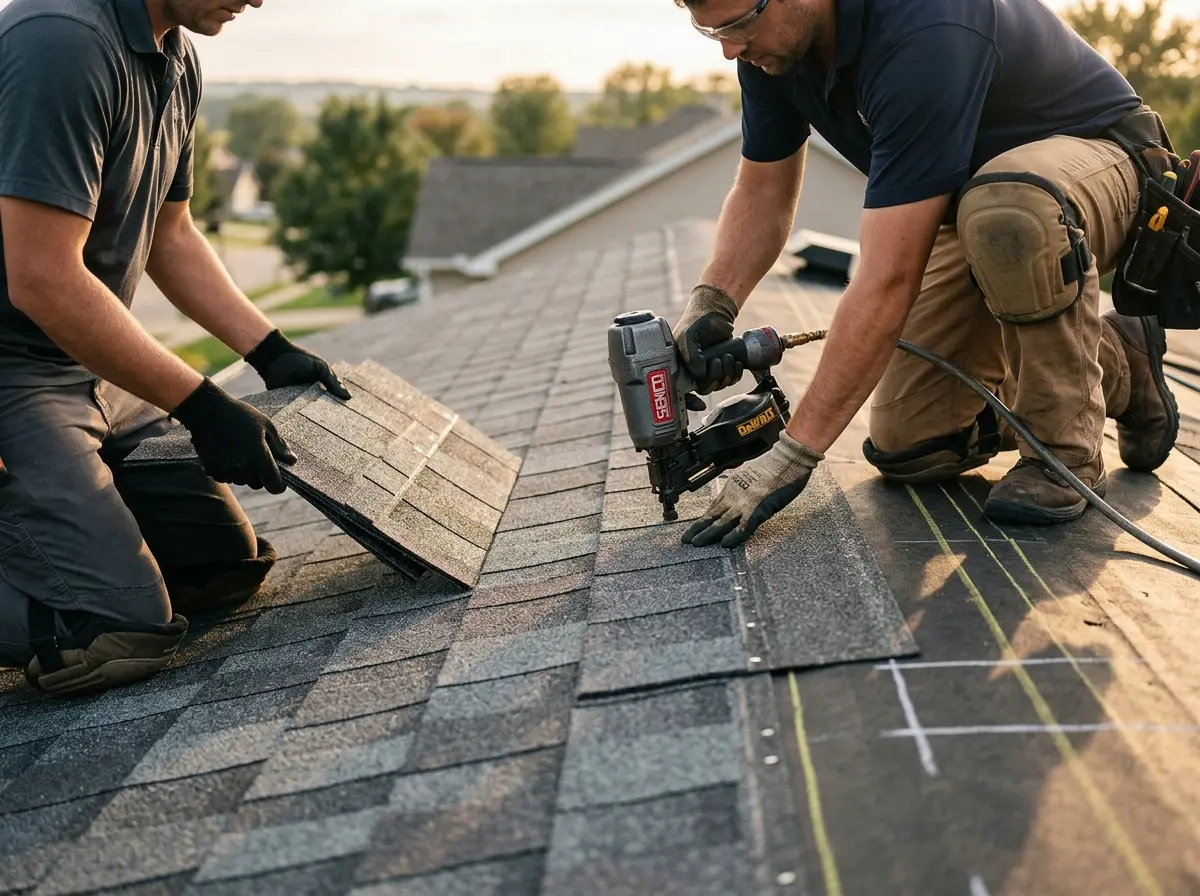 Professional roofer working on a residential roof in Park Hills